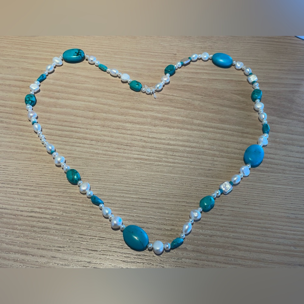 28” Turquoise and genuine Pearl Necklace